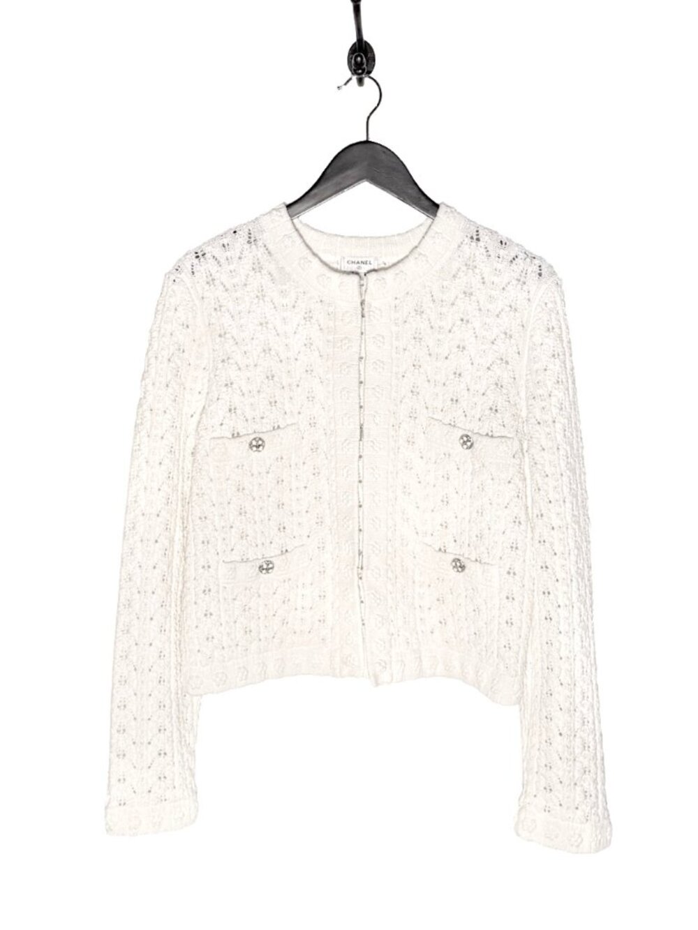 Chanel 2024 White Crochet Knit Cardigan Sweater